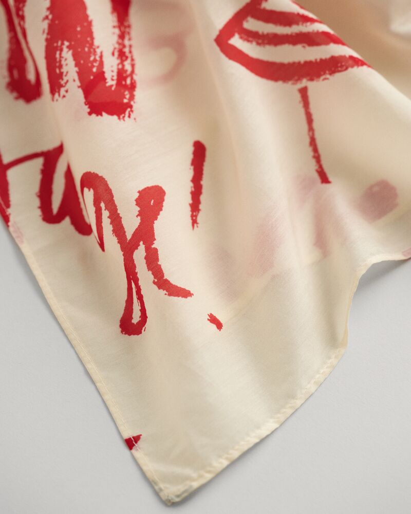 Text Printed Cotton Silk Scarf Bright Red / Onesize