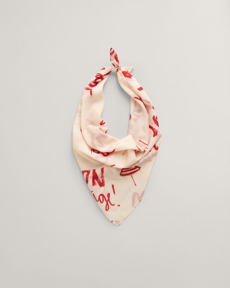 Text Printed Cotton Silk Scarf Bright Red / Onesize