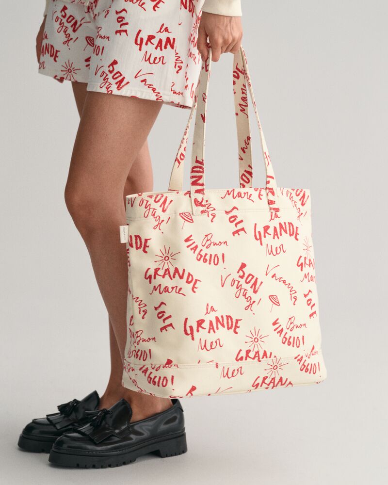 Text Printed Canvas Tote Bag Cream / Onesize