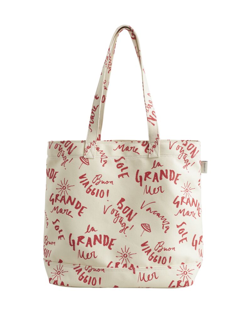 Text Printed Canvas Tote Bag Cream / Onesize