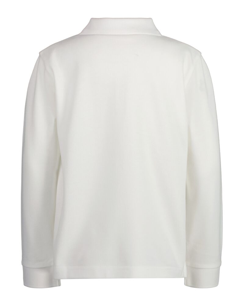 Kids Shield Long Sleeve PiquÃ© Polo Shirt White / 92