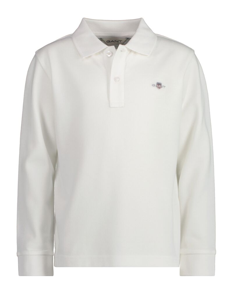 Kids Shield Long Sleeve PiquÃ© Polo Shirt White / 92