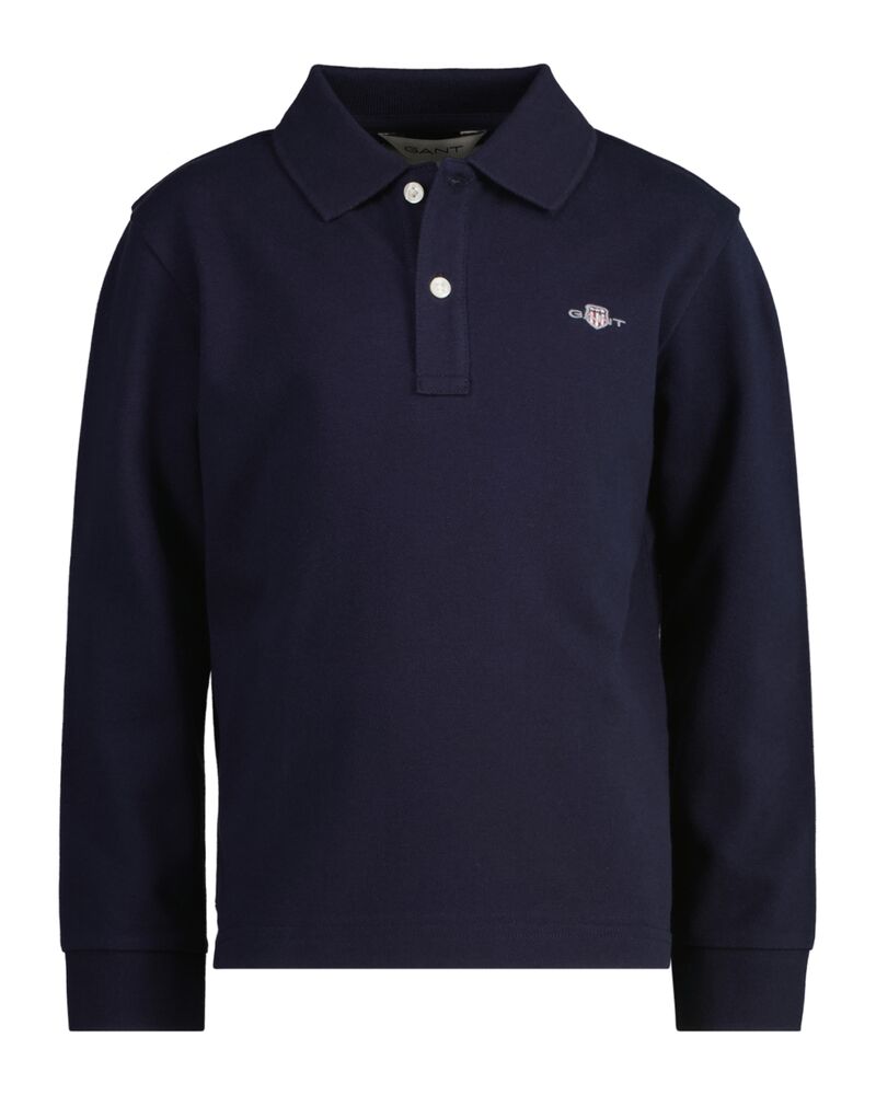 Kids Shield Long Sleeve PiquÃ© Polo Shirt Evening Blue / 92
