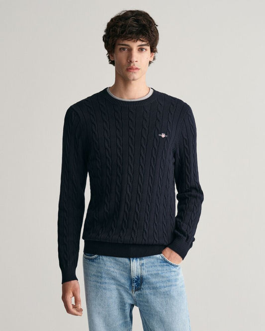 Cotton Cable Knit Crew Neck Sweater Evening Blue / S