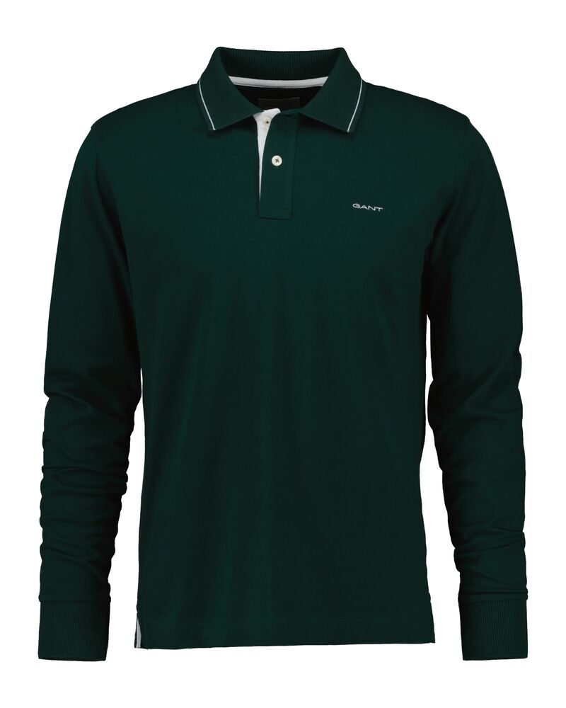 Textured Collar Long Sleeve Polo Shirt Tartan Green / M