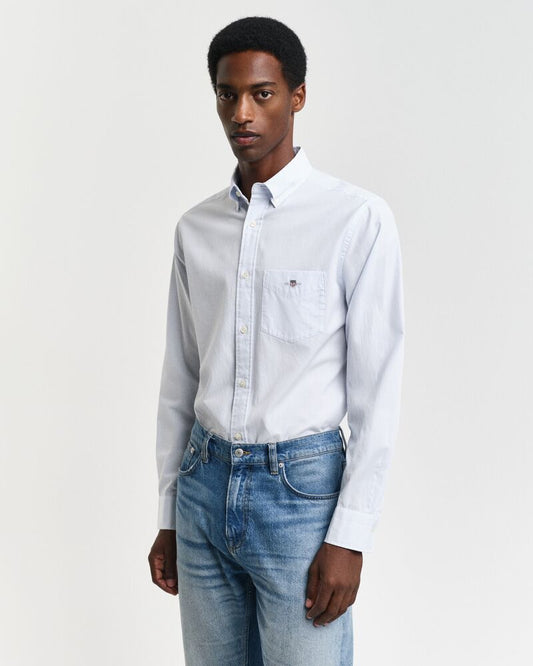 Regular Fit  Classic Short Sleeve  Banker Stripe Poplin Shirt