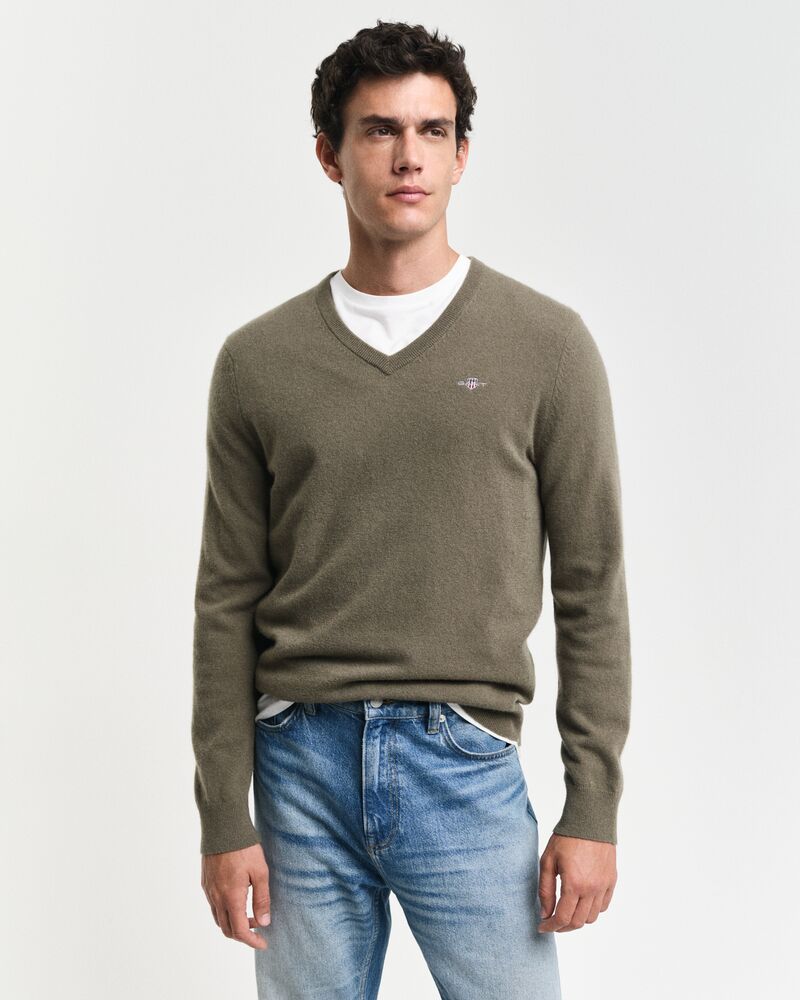 Gant Extrafine Lambswool V-Neck Juniper Green / S