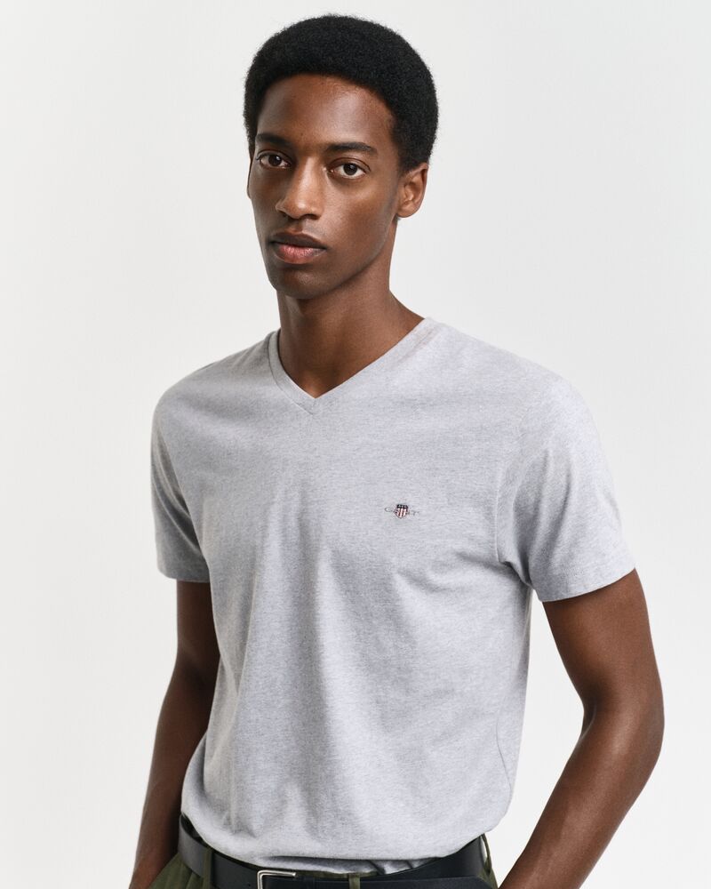 Slim Fit Shield V-Neck T-Shirt Grey Melange / M