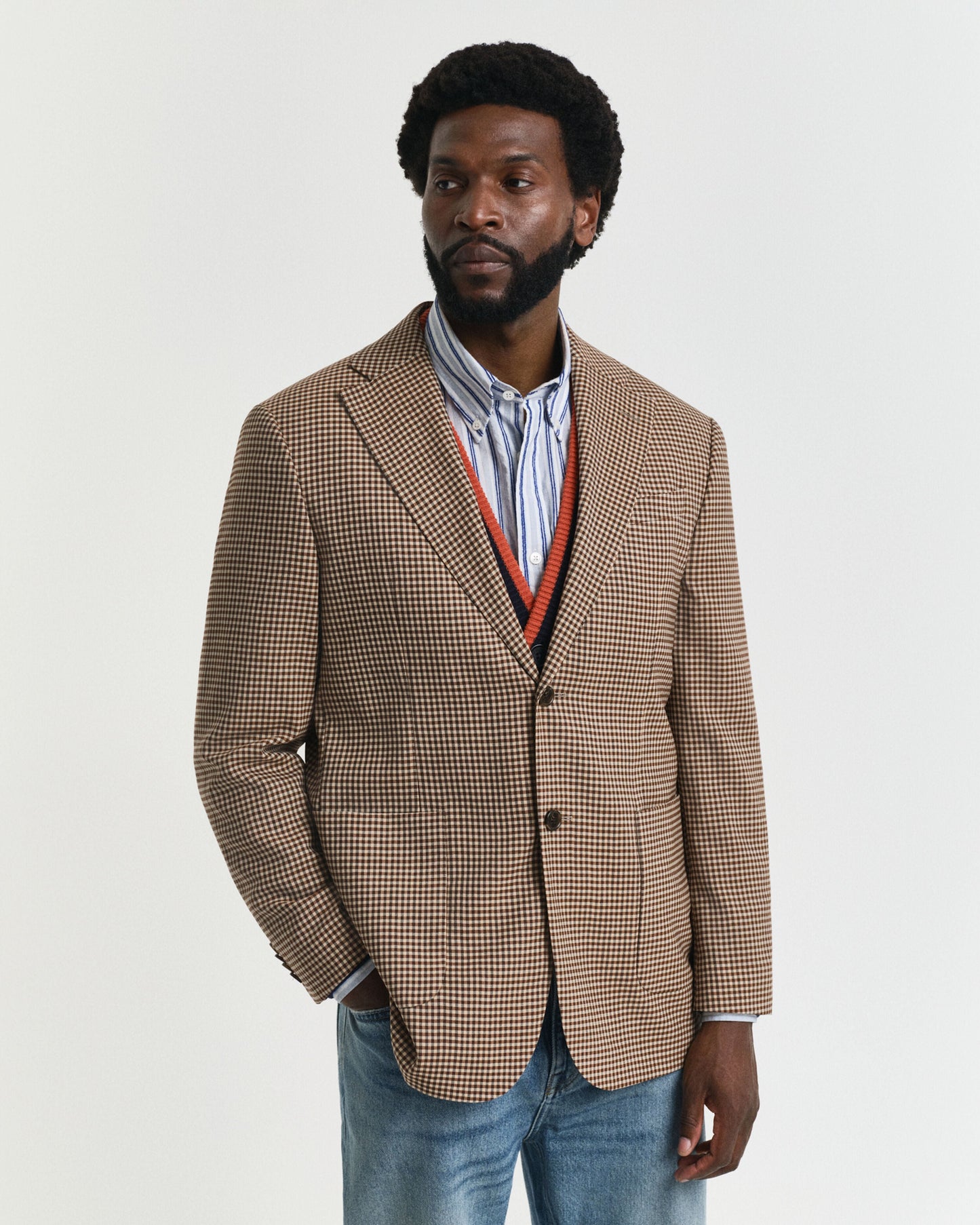 Relaxed Fit Gingham Check Blazer