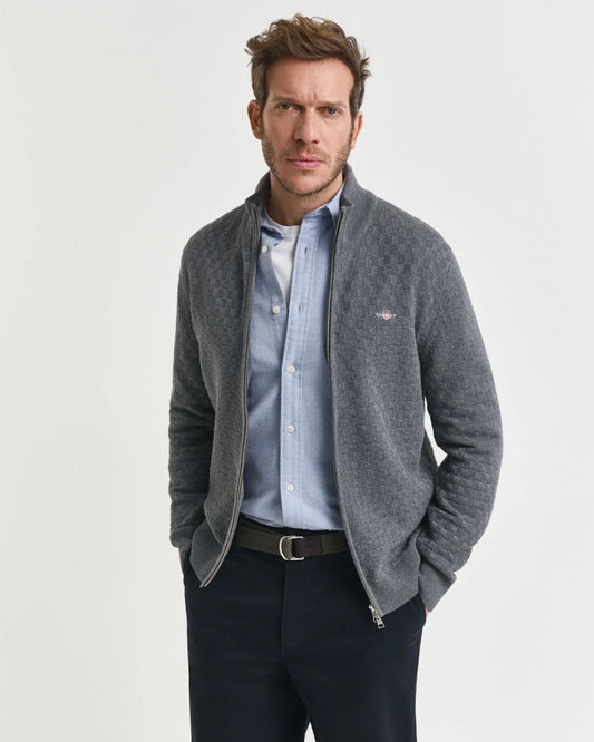 Ant Micro Texture Full-Zip  Sweater