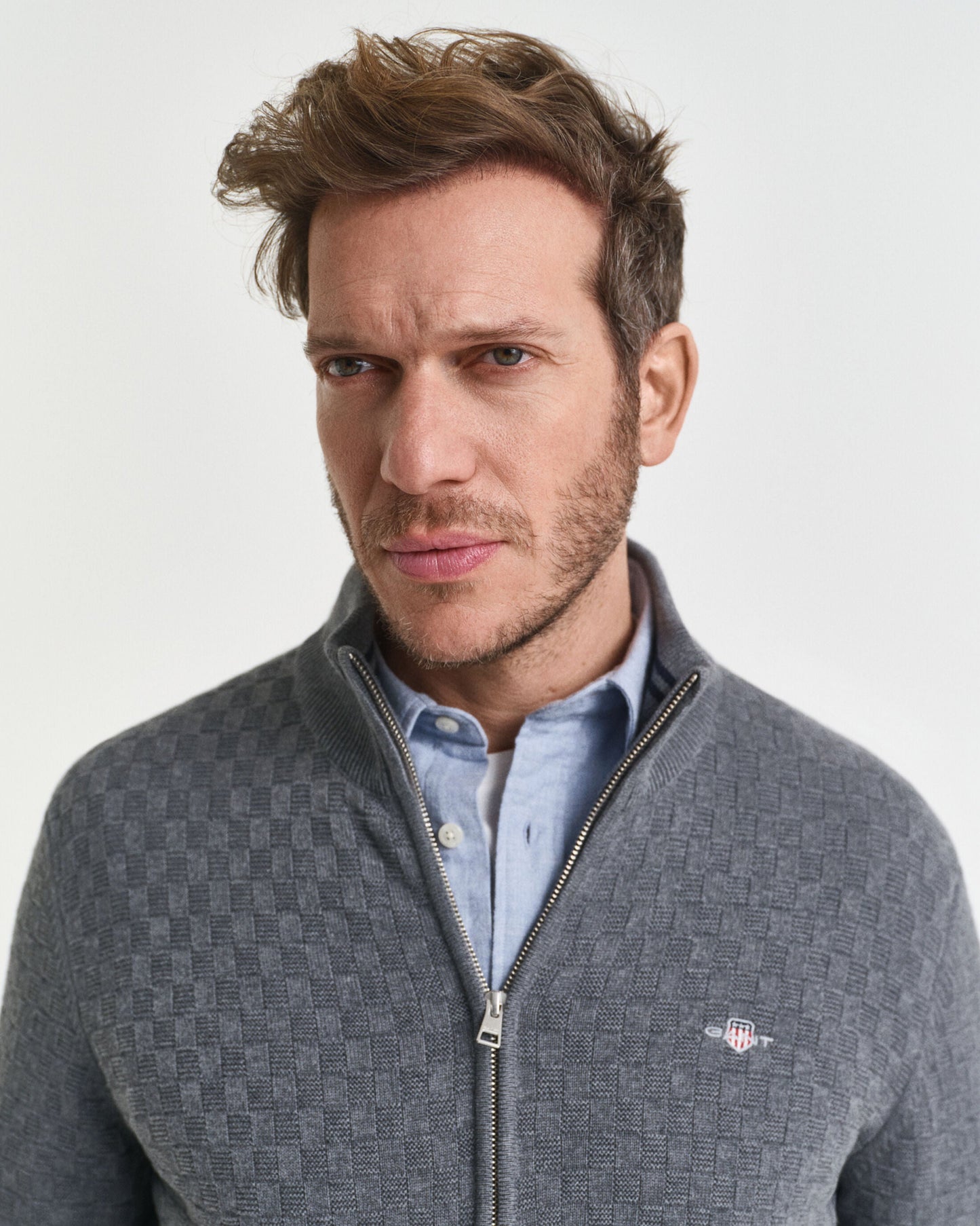 Ant Micro Texture Full-Zip  Sweater