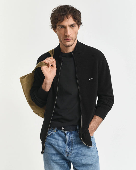 Cotton Piqué Zip Cardigan