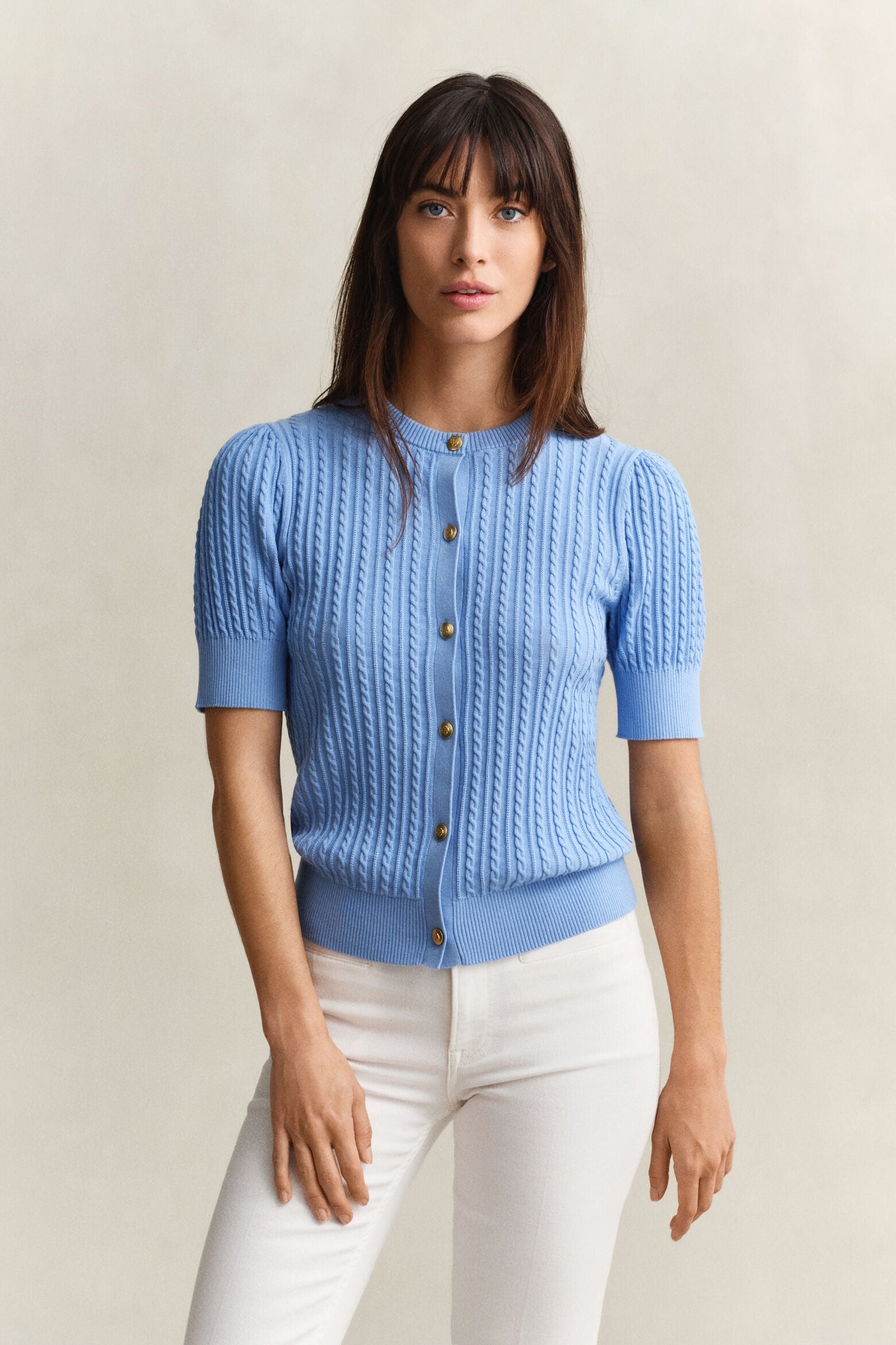 Cotton Cable Short Sleeve Cardigan