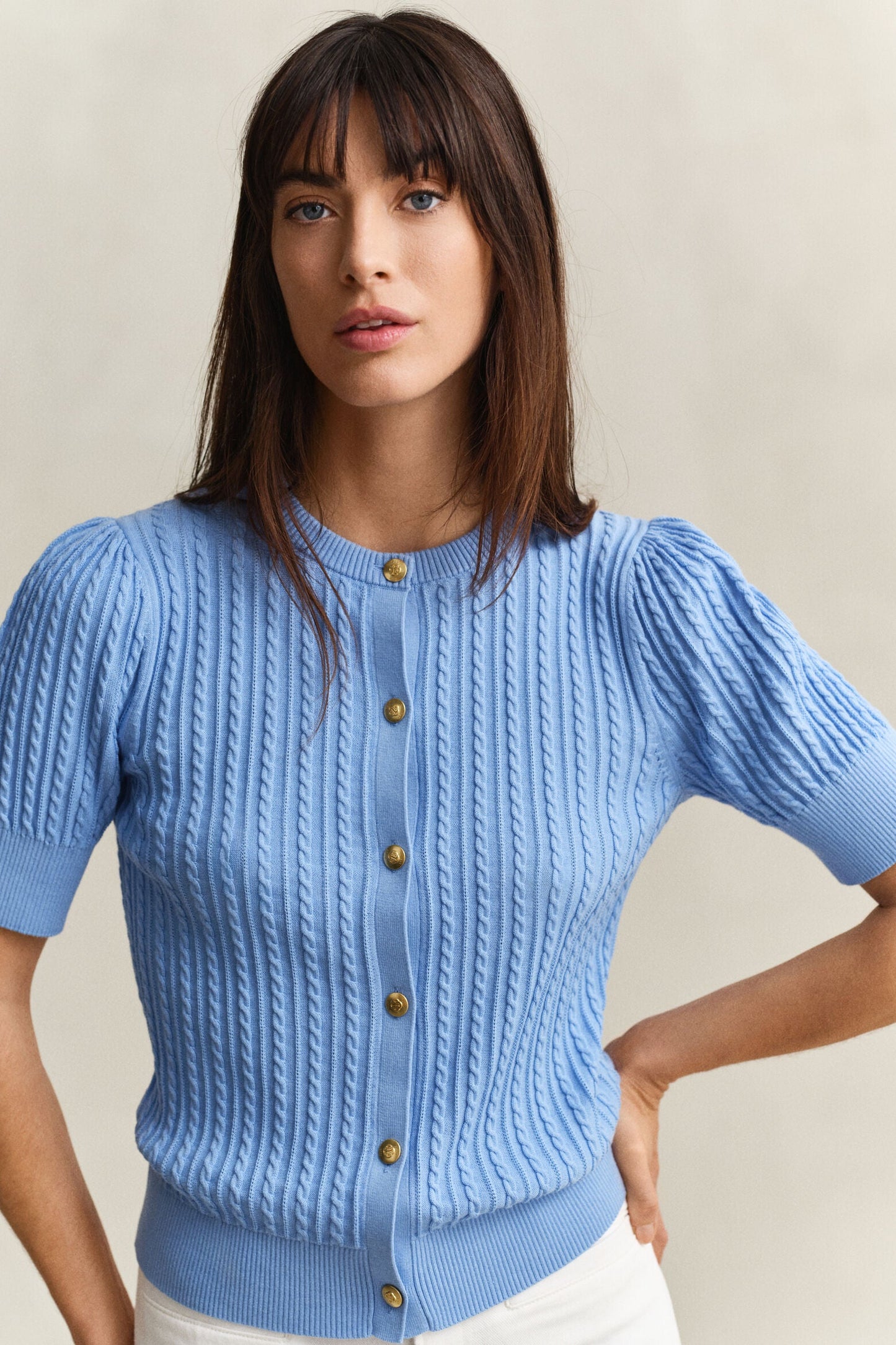 Cotton Cable Short Sleeve Cardigan