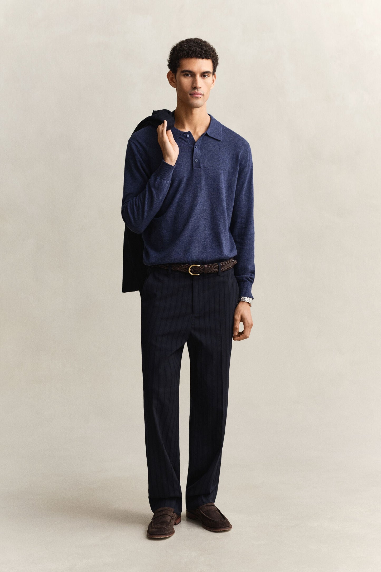 Slub Cotton Blend Polo Sweater
