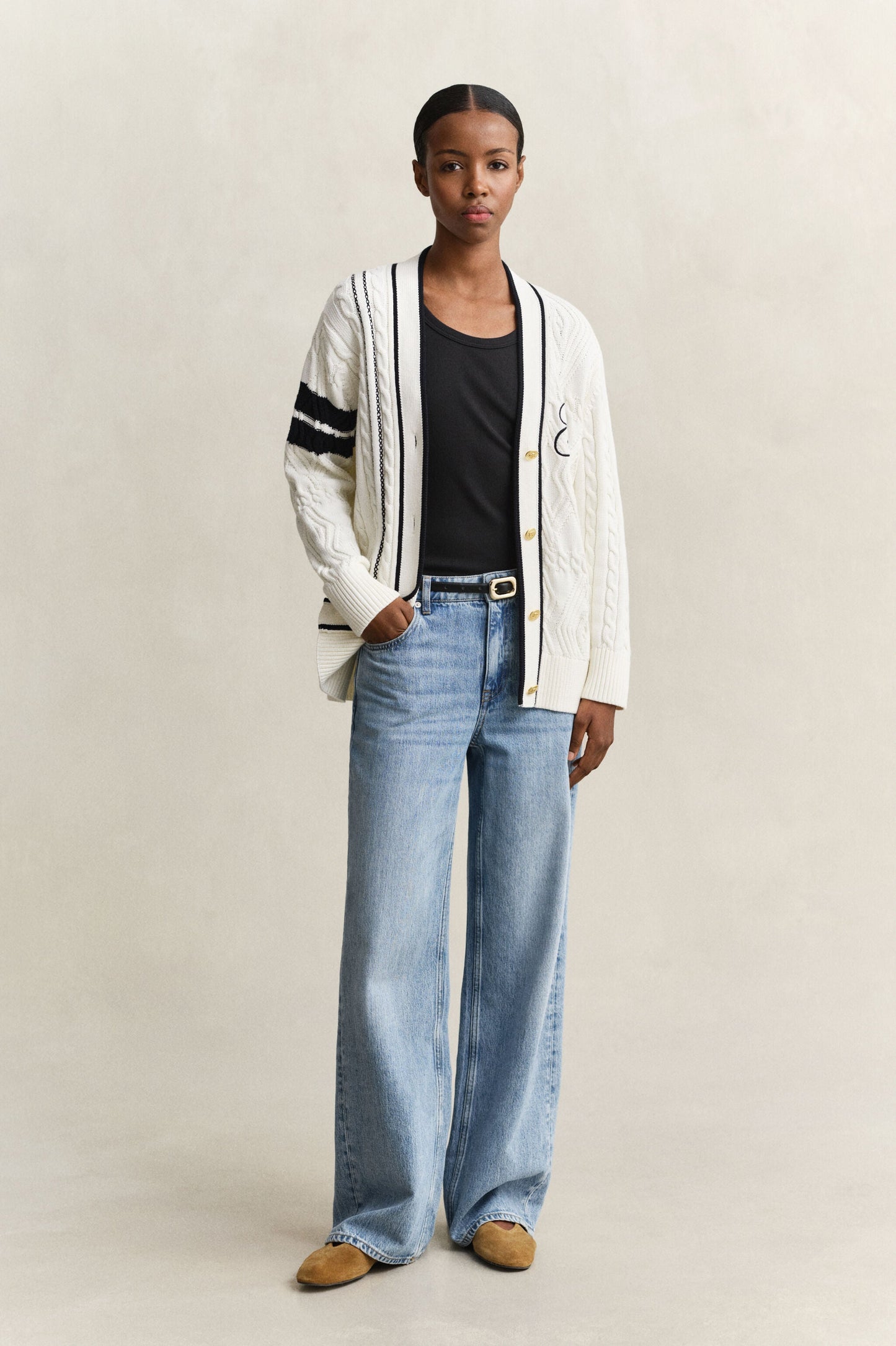 Varsity Cable Knit Cardigan