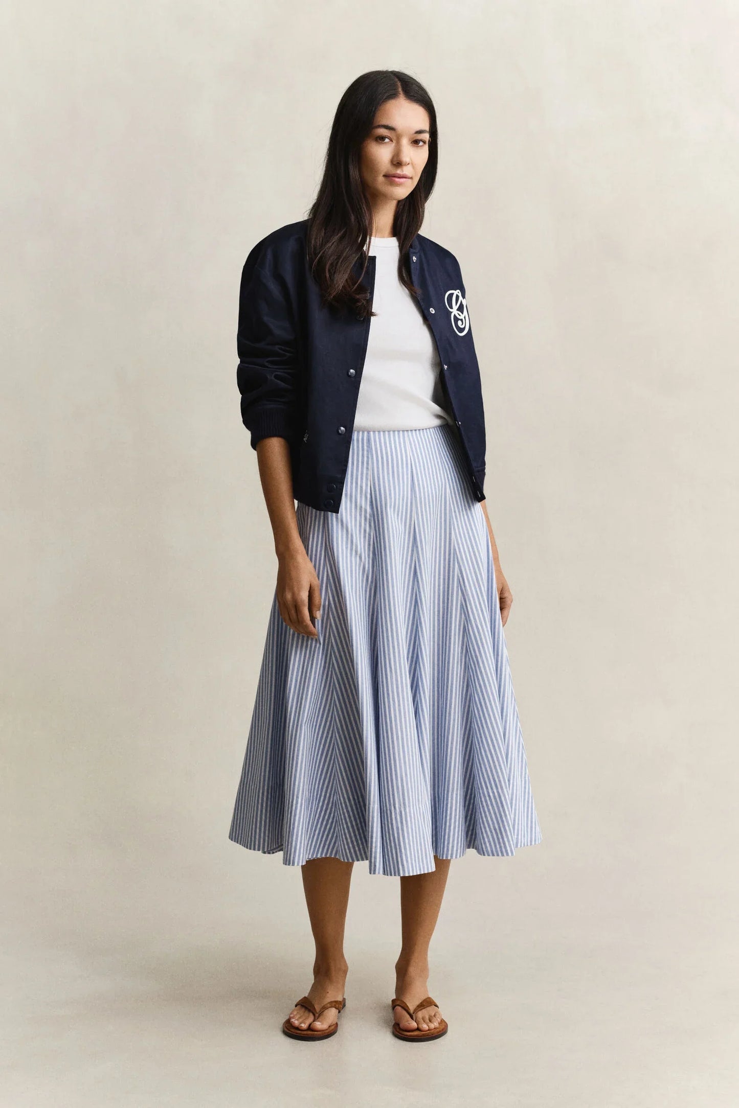 Striped Cotton Midi Skirt