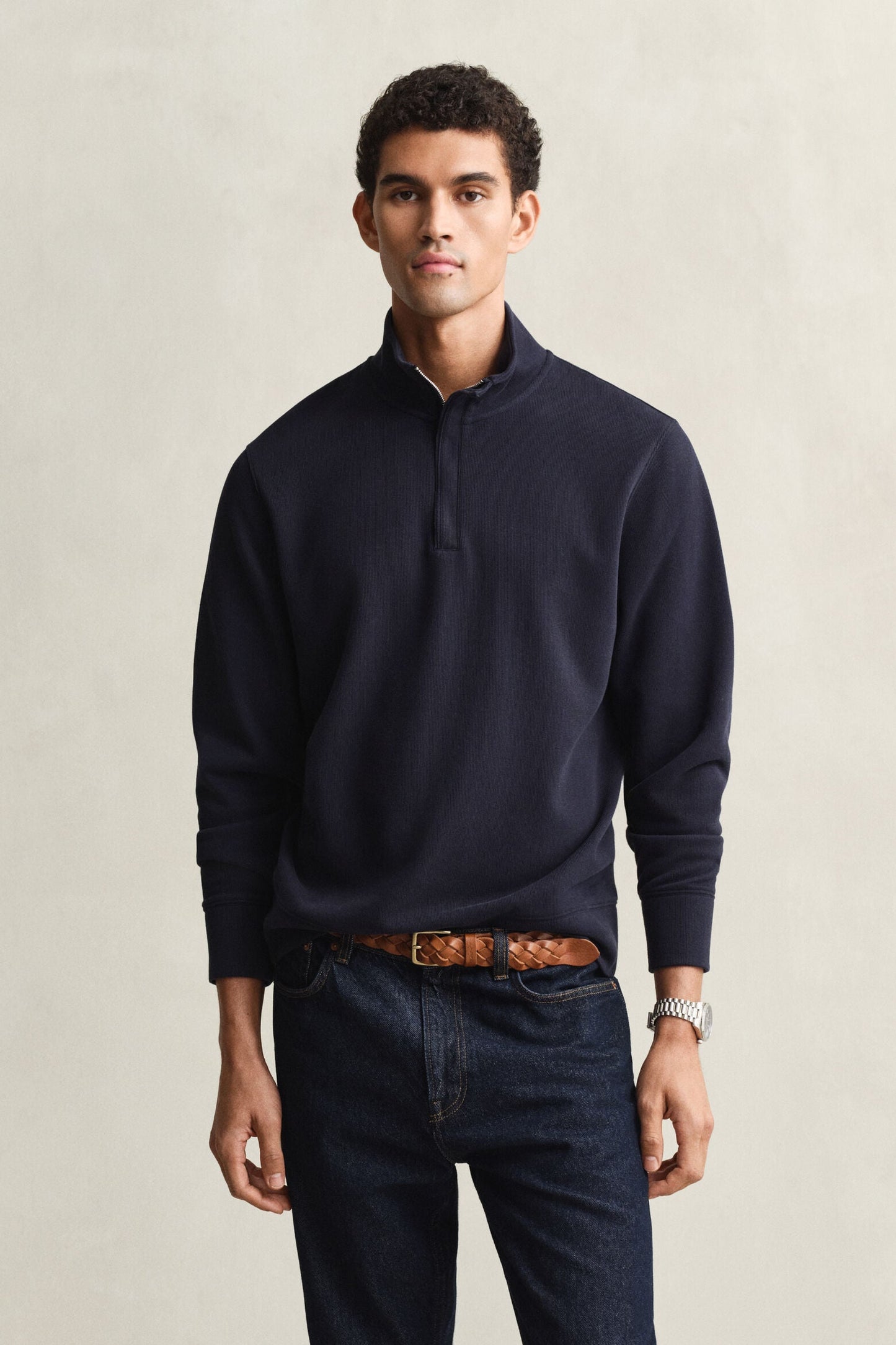 Light Seersucker Half Zip Top