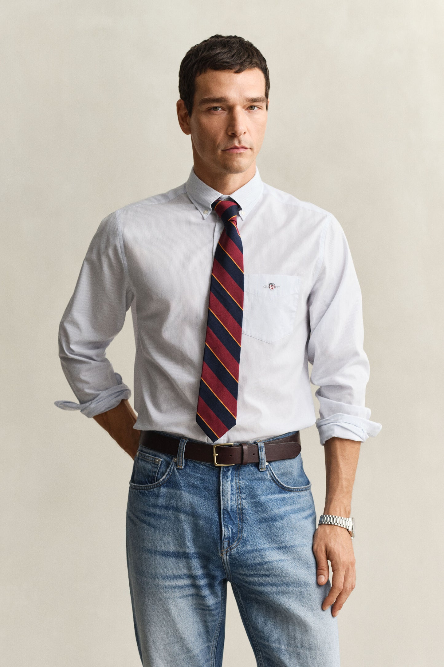 Regular Fit  Classic Banker Stripe Poplin Shirt