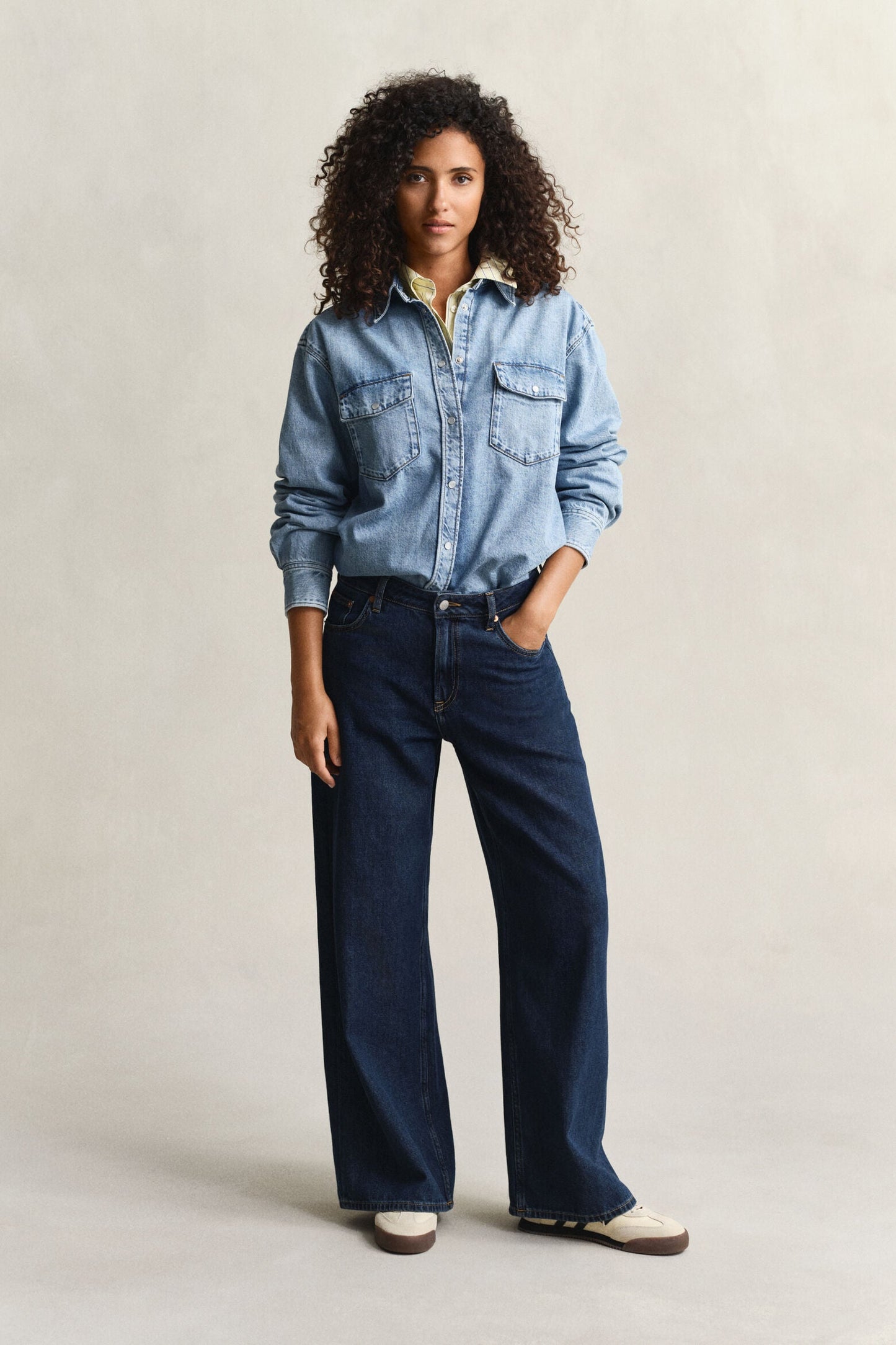 Relaxed Fit Denim Pocket Long Sleeve Shirt