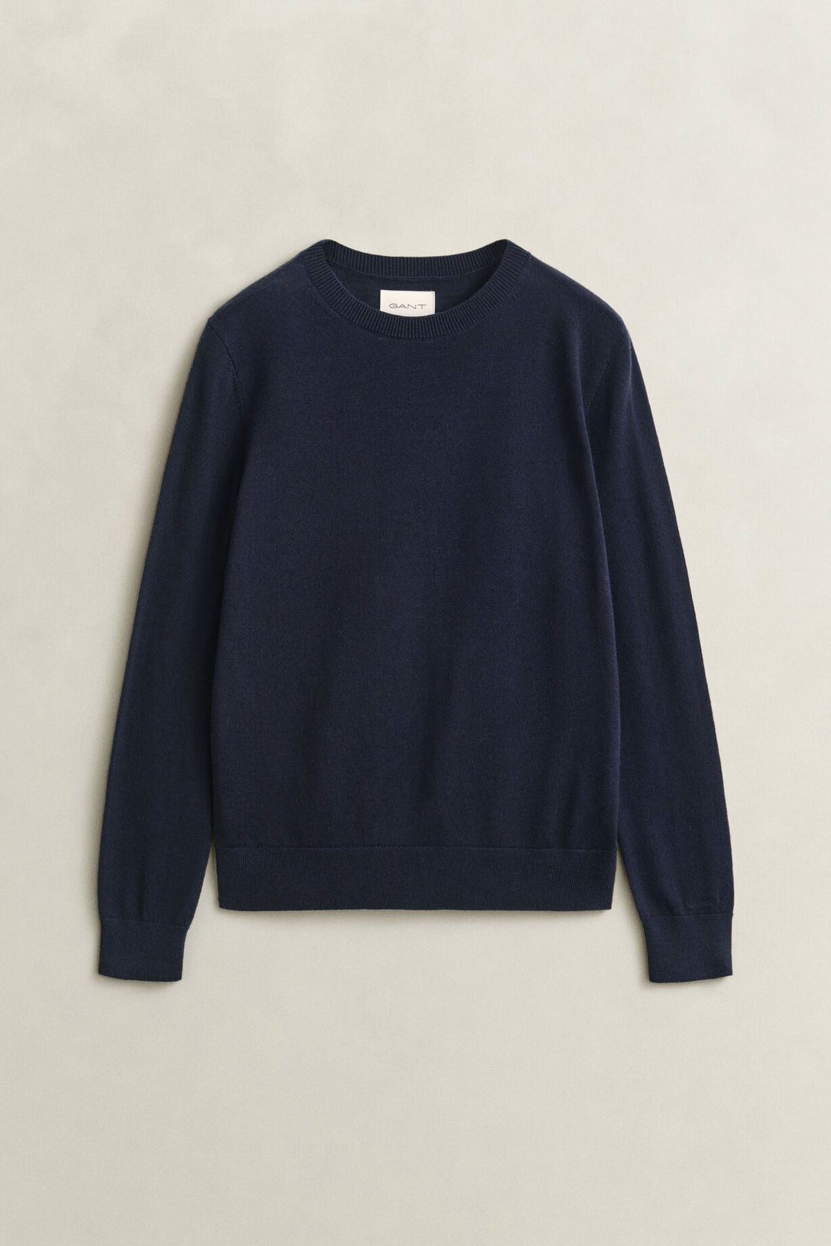 GANT Extrafine Merino Wool Crew Neck – Evening Blue – flat lay, front view