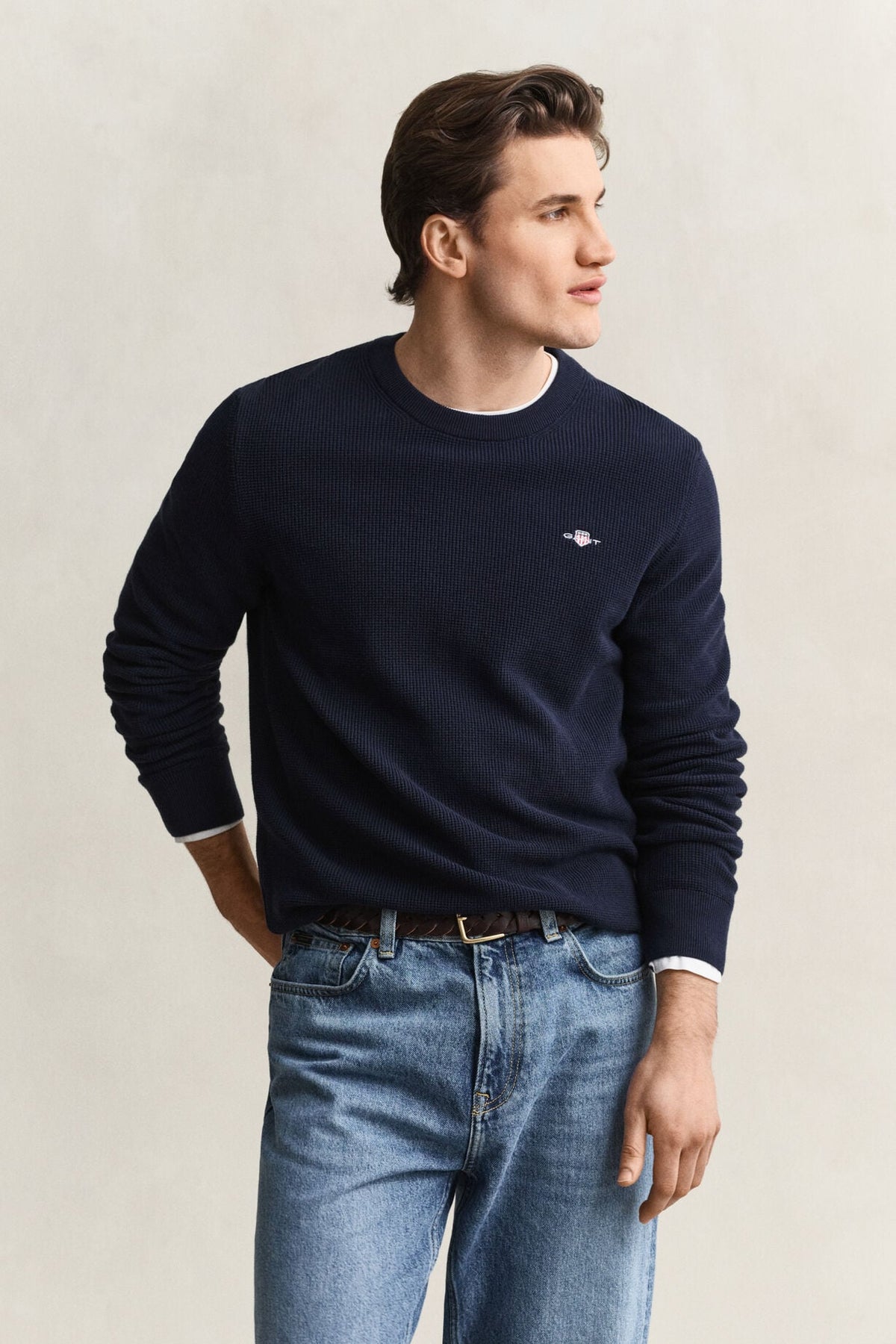 Micro Textured Cotton Crew Neck