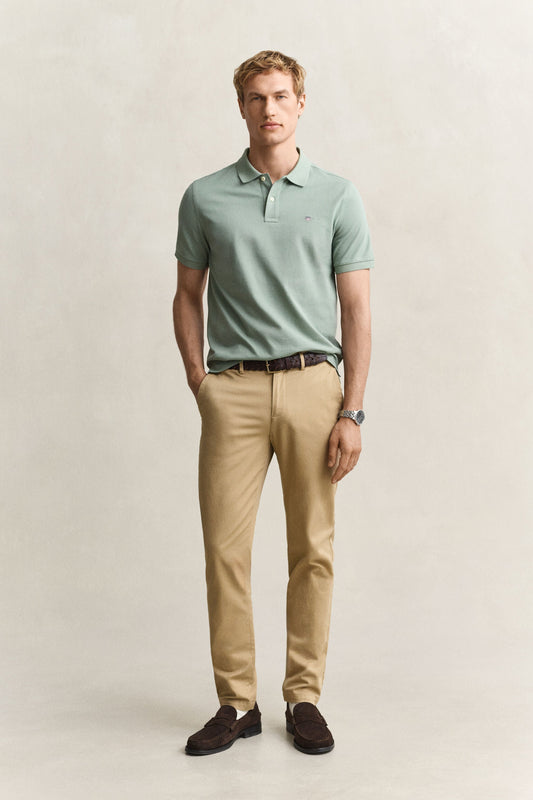 GANT Slim Smart Chinos – Dark Khaki – on model, front view