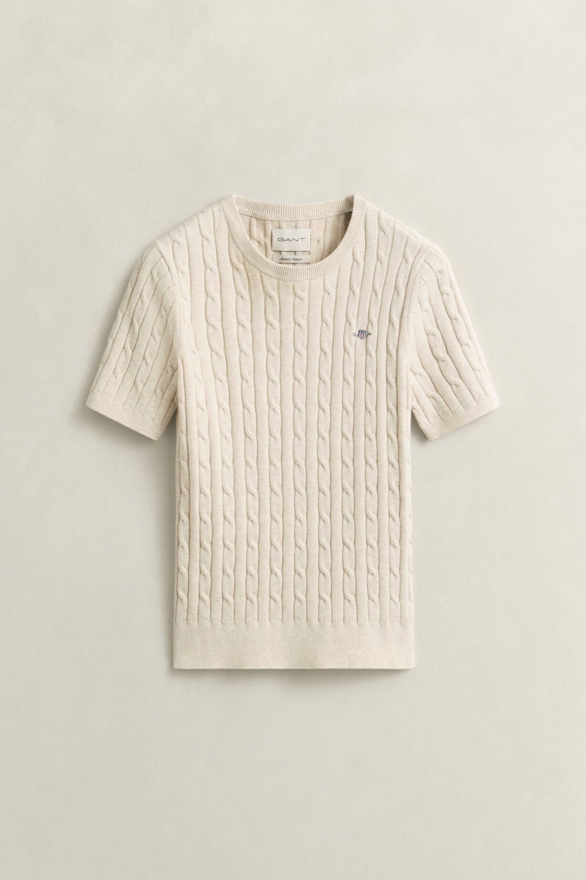 Stretch Cotton Cable Short sleeve C-Neck