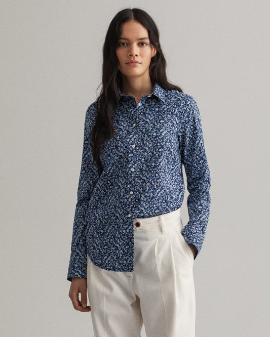 Micro Bouquet Print Stretch Broadcloth Shirt