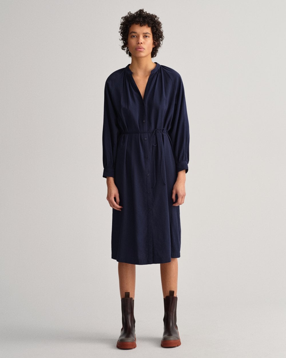 Stand Collar Shirt Dress