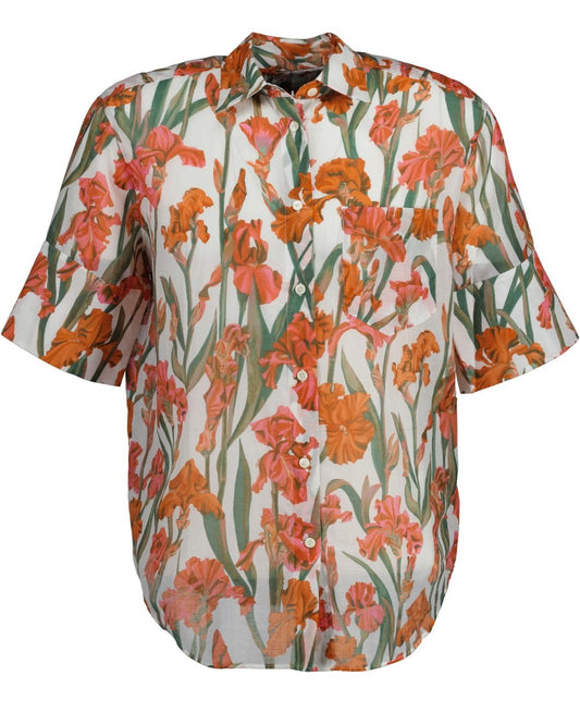 Iris Print Cotton Silk Short Sleeve Shirt