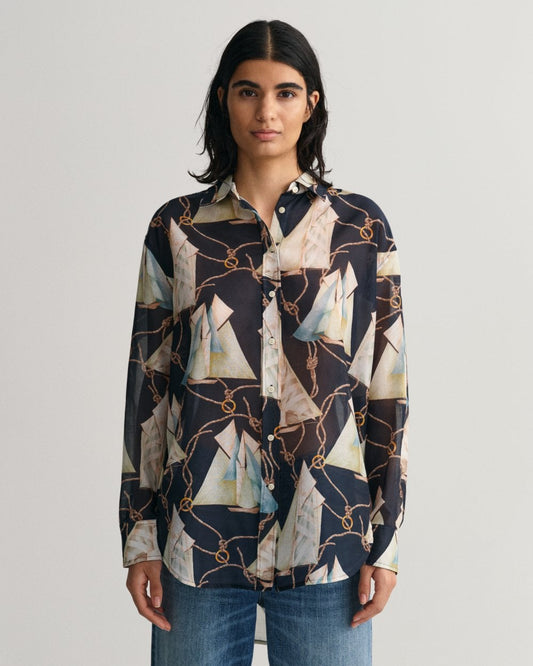 Relaxed Fit Saling Print Cotton Silk Shirt