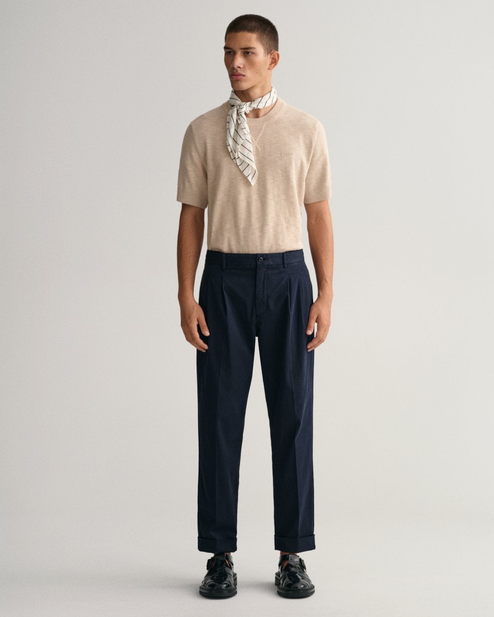 Relaxed Fit Tapered Cotton Suit Pants