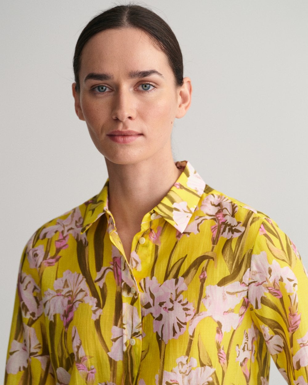 Regular Fit Iris Print Cotton Silk Shirt