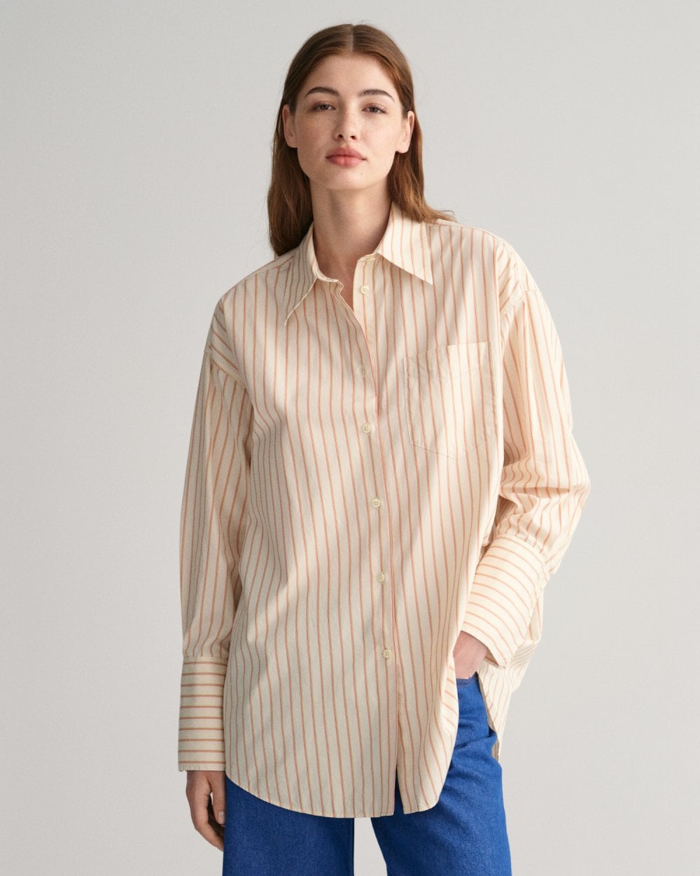 Oversized High Cuffs Striped Poplin Shirt