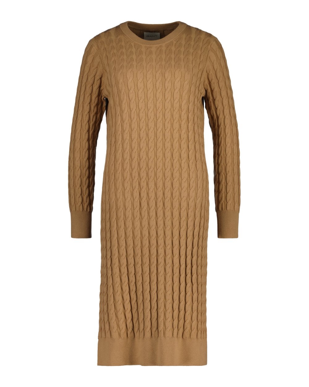 Stretch Cotton Cable Knit Crew Neck Dress