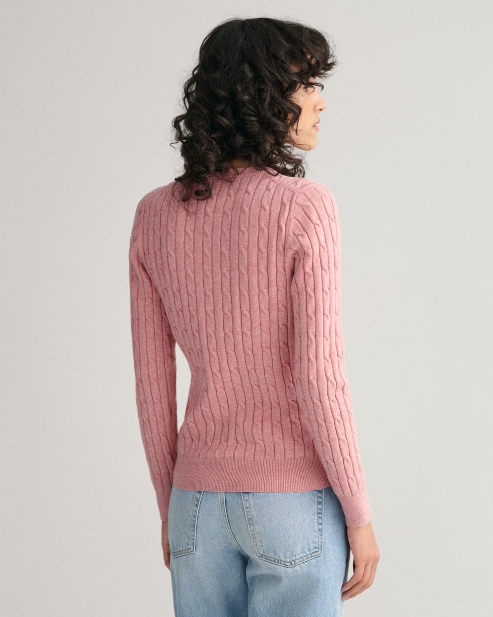 Stretch Cotton Cable Knit Crew Neck Sweater