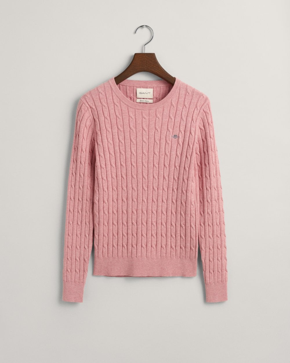 Stretch Cotton Cable Knit Crew Neck Sweater