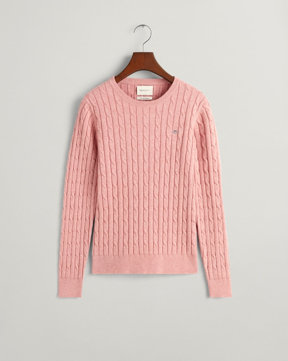 Stretch Cotton Cable Knit Crew Neck Sweater