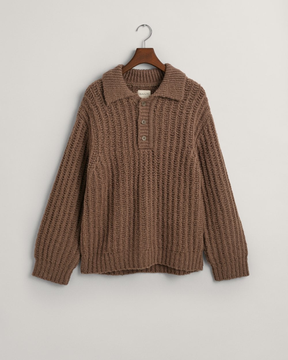 Ribbed Wool Polo Sweater